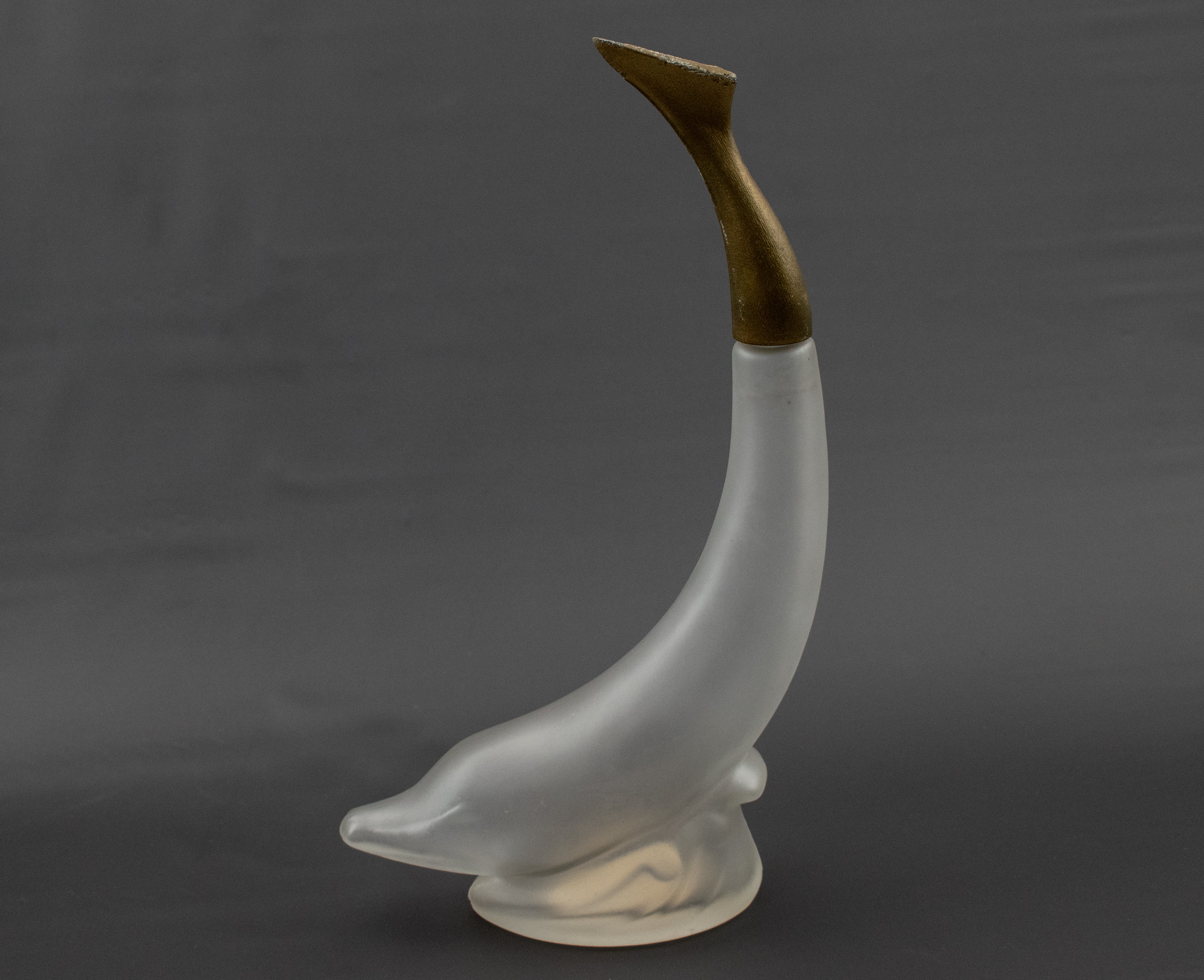 Vintage Avon Diving Dolphin Frosted Glass Bottle 10" tall