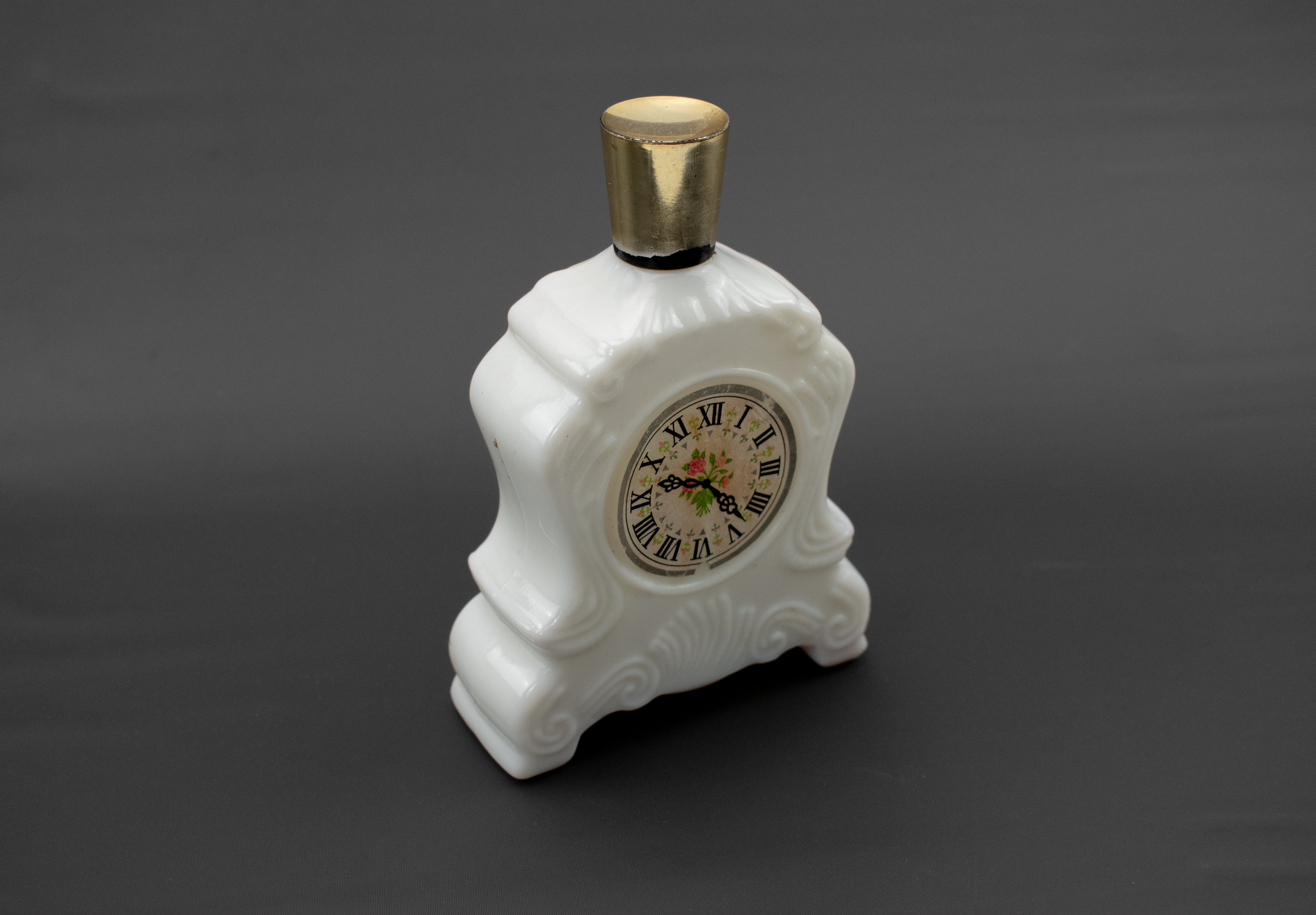 Avon Bottle White Clock Glass Bottle Decanter Used