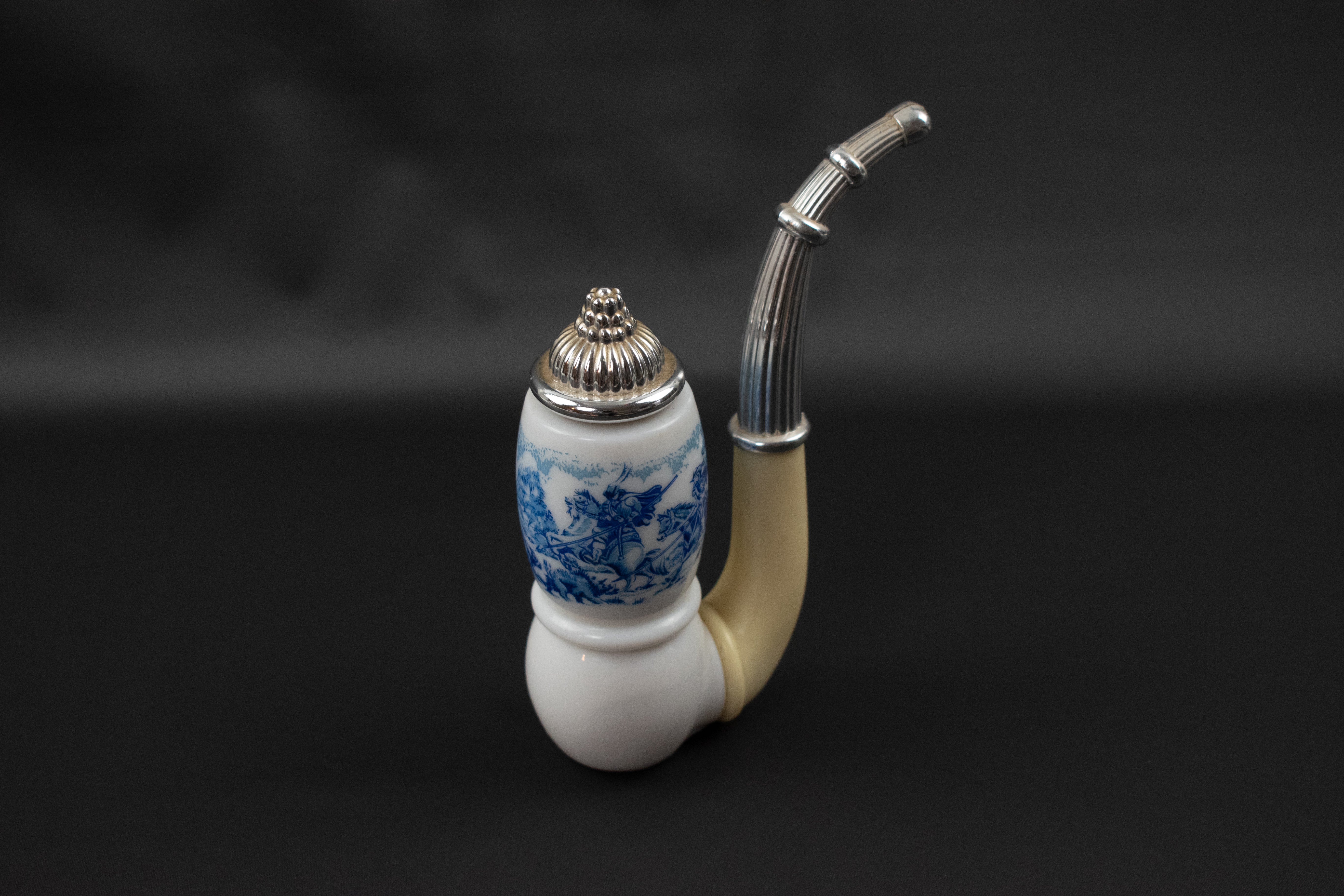 Avon Bottle Used White Blue Pipe Decanter