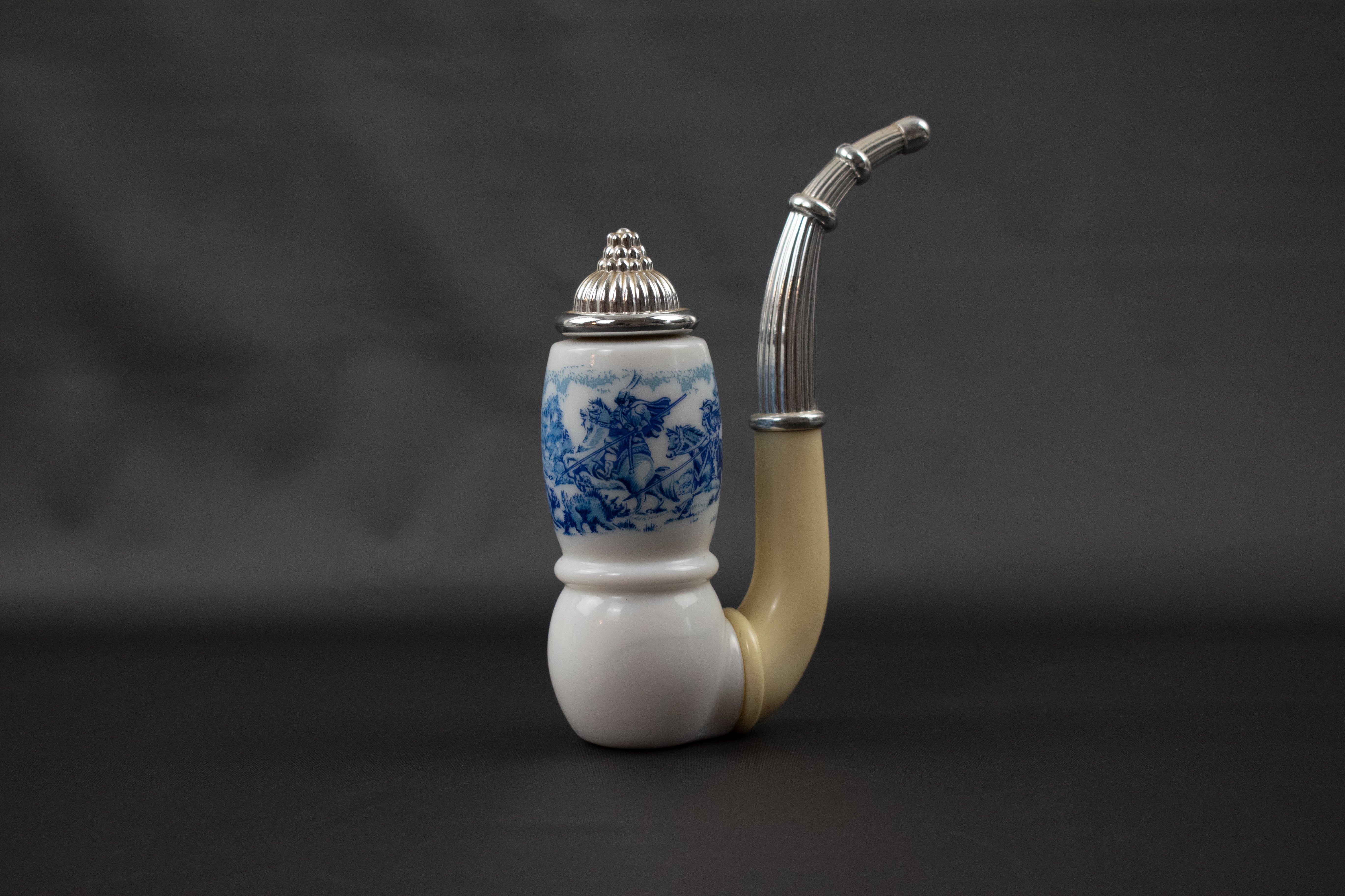 Avon Bottle Used White Blue Pipe Decanter