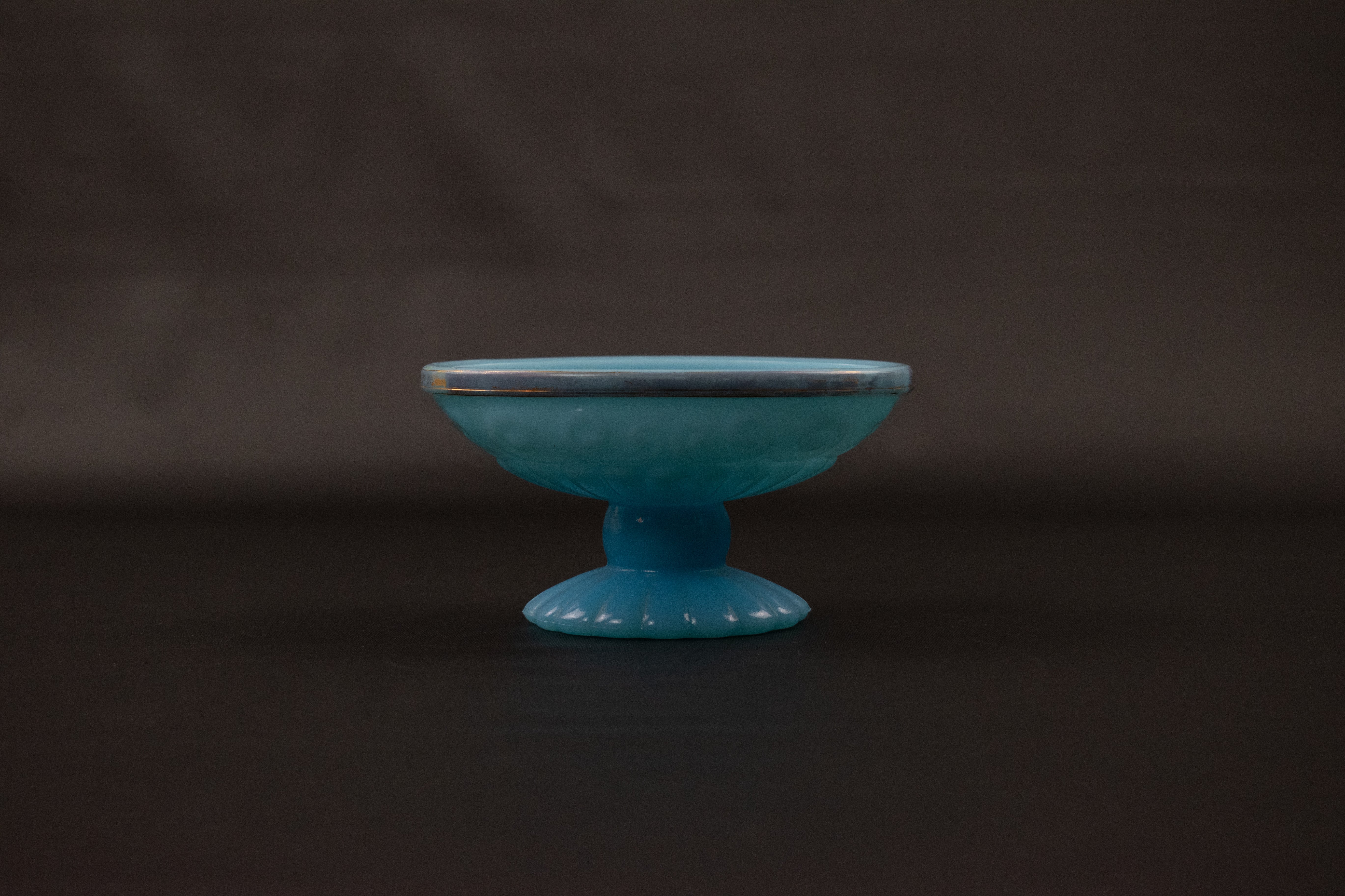 Vintage Avon Soap Pedestal Footed Dish Bowl Bristol Blue 4” in Silver Trim