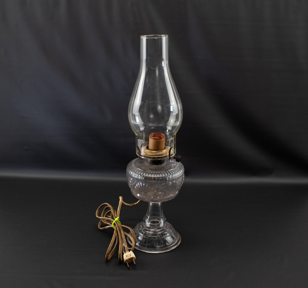 Pressed Glass Egg Pattern Footed Oil Glass Lamp Vintage