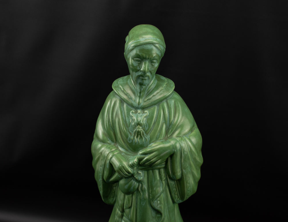 Asian Emperor Serenity Statue 15.5” Silk Green Porcelain Figurine Centerpiece