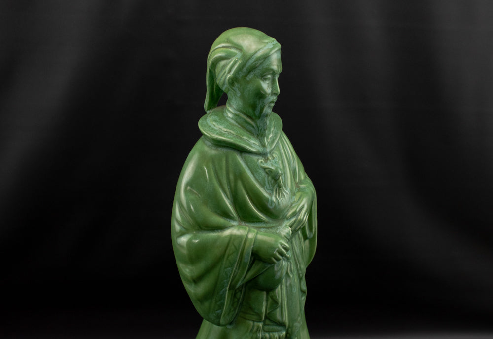 Asian Emperor Serenity Statue 15.5” Silk Green Porcelain Figurine Centerpiece