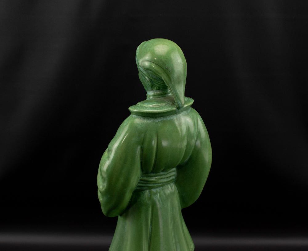 Asian Emperor Serenity Statue 15.5” Silk Green Porcelain Figurine Centerpiece
