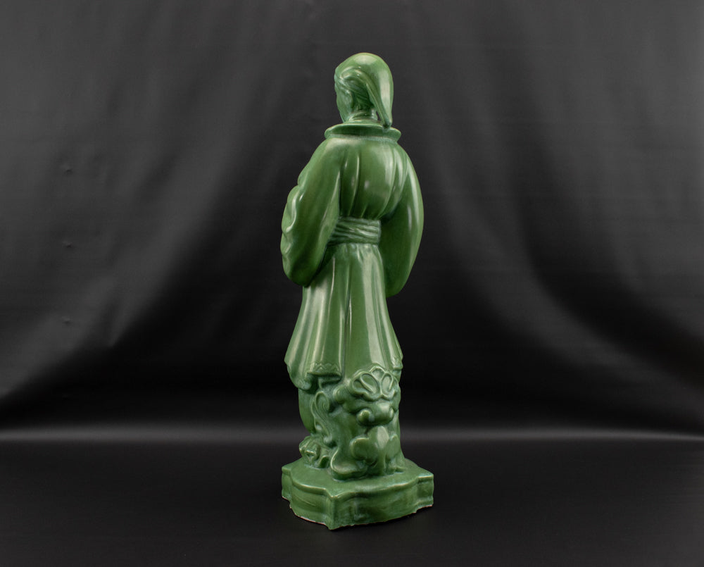 Asian Emperor Serenity Statue 15.5” Silk Green Porcelain Figurine Centerpiece