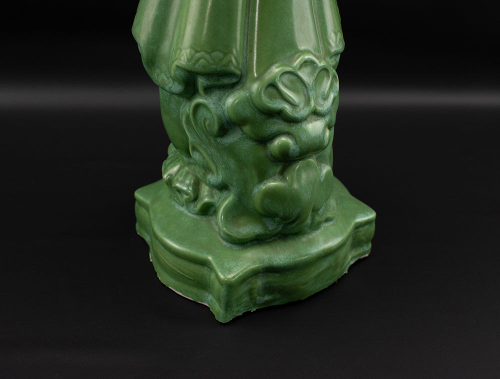 Asian Emperor Serenity Statue 15.5” Silk Green Porcelain Figurine Centerpiece