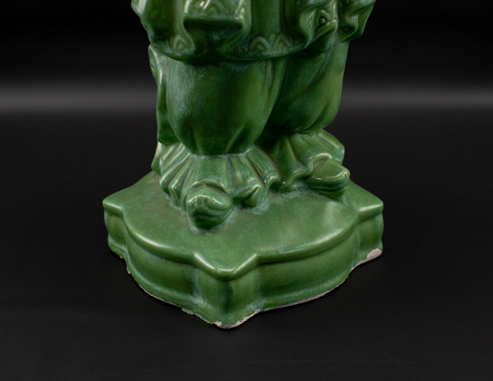 Asian Emperor Serenity Statue 15.5” Silk Green Porcelain Figurine Centerpiece