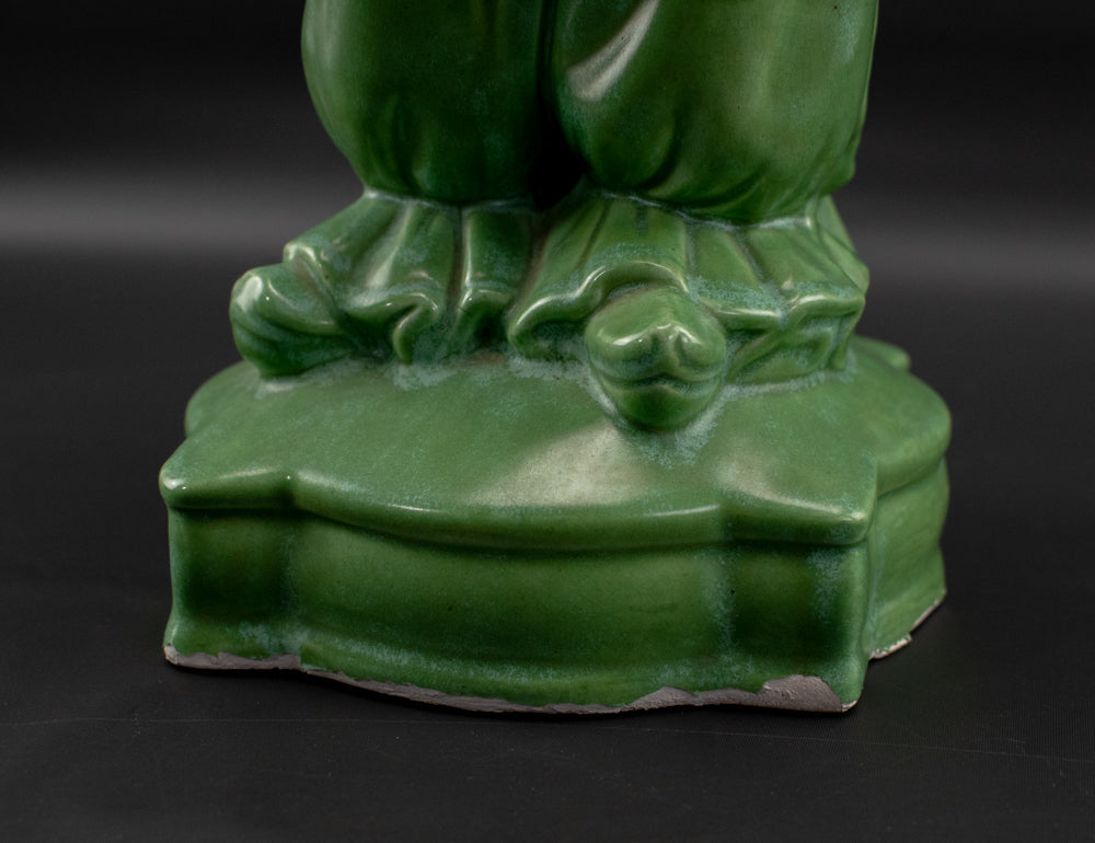 Asian Emperor Serenity Statue 15.5” Silk Green Porcelain Figurine Centerpiece