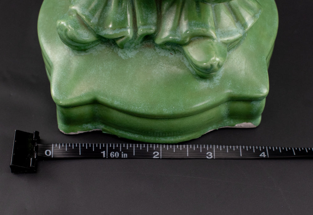 Asian Emperor Serenity Statue 15.5” Silk Green Porcelain Figurine Centerpiece