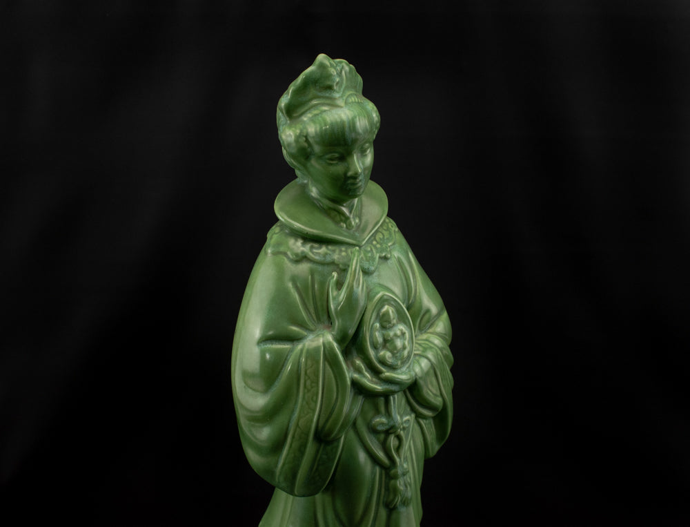 Asian Empress Kuan Yin Statue STUNNING Jade Silk Green Porcelain Statue 18in