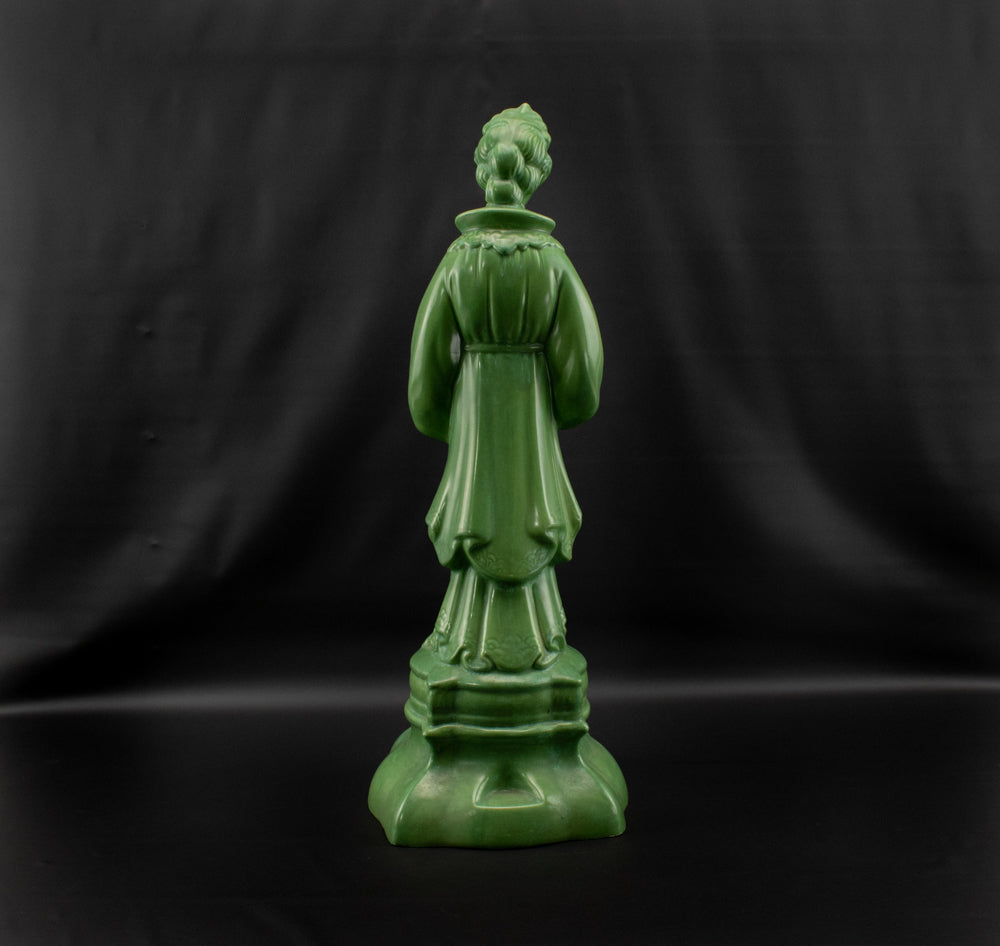 Asian Empress Kuan Yin Statue STUNNING Jade Silk Green Porcelain Statue 18in