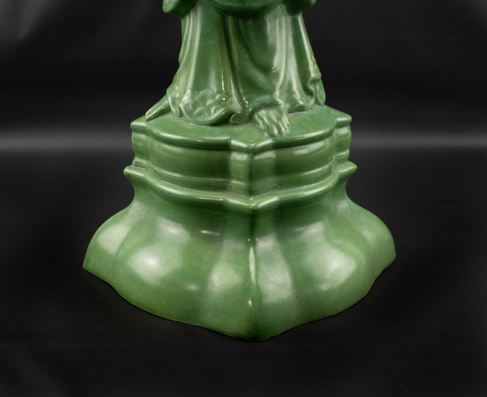 Asian Empress Kuan Yin Statue STUNNING Jade Silk Green Porcelain Statue 18in