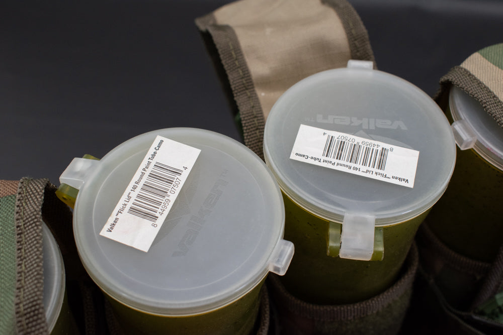 Paintball 11 Pod Carry Harness Army Green Camo & 4 Valken Flick Lid Green Pods Used