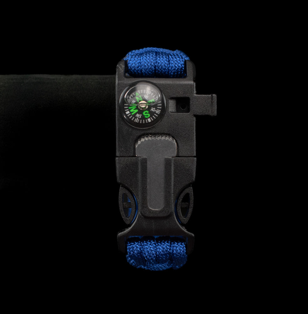 Blue 550 Cord Survival Bracelet Fire Starter Whistle