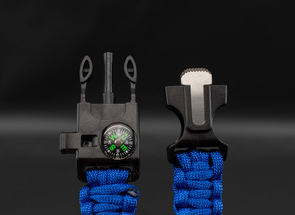 Blue 550 Cord Survival Bracelet Fire Starter Whistle