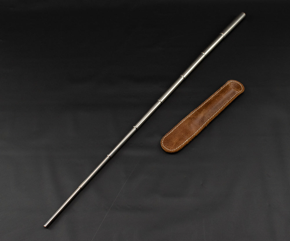 Self Blowing Fire Starting Retractable Metal Straw Fire Aid with Leather Pouch