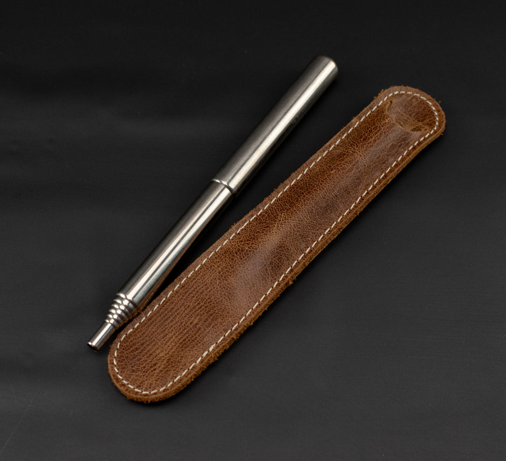 Self Blowing Fire Starting Retractable Metal Straw Fire Aid with Leather Pouch