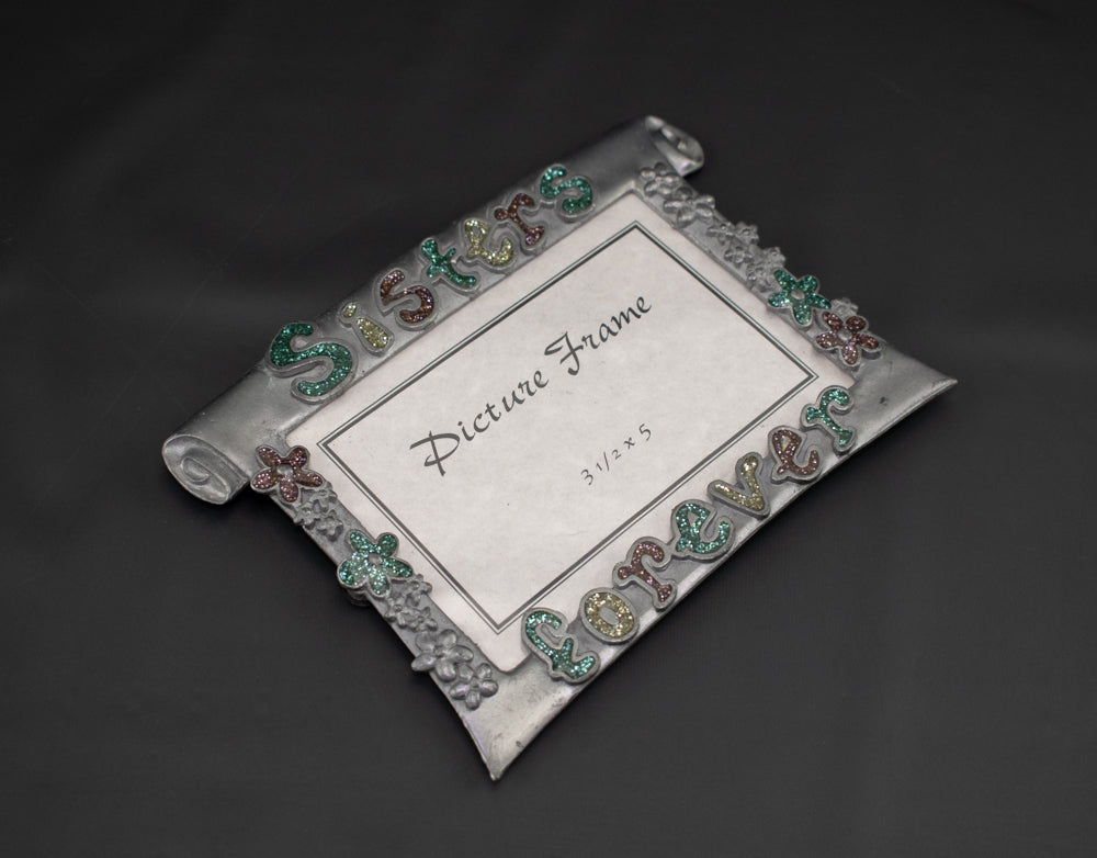 Picture Frame Sisters Forever Silver Metal Photo Display Used 3 1/2 x 5"