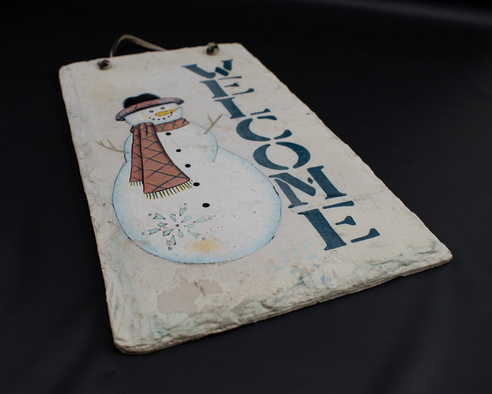 Hanging Welcome Sign Vintage Christmas Art On Stone Plate Hanging 6x11