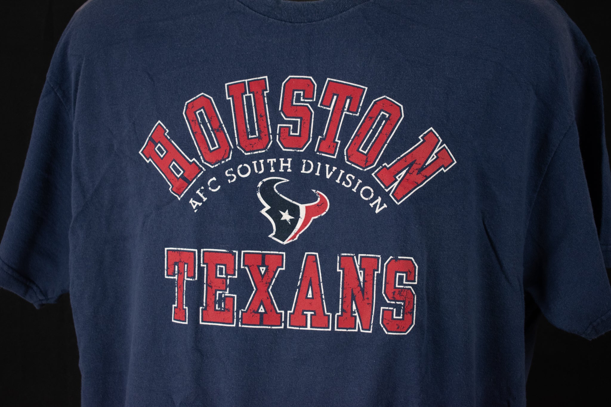 Houston Texans Vintage Football T-Shirt XL SUN DAMAGED SHOULDERS USED Blue NFL Shirt