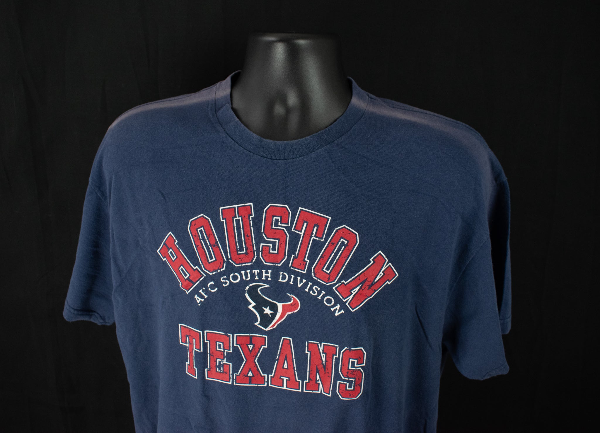 Houston Texans Vintage Football T-Shirt XL SUN DAMAGED SHOULDERS USED Blue NFL Shirt