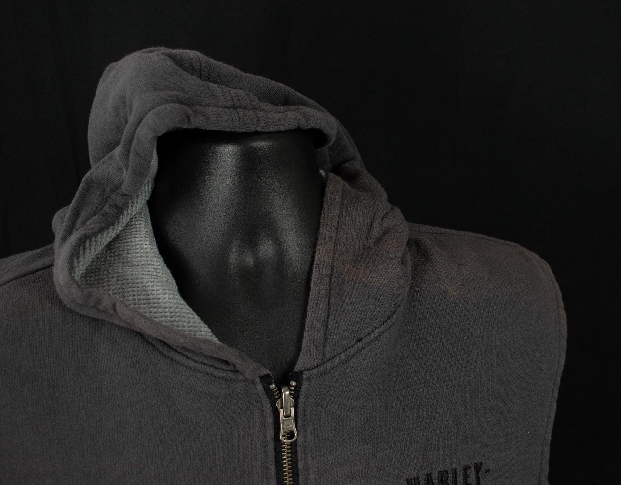 Harley Davidson Authentic Mens Dark Grey Hooded Vest Large Used Zip Up