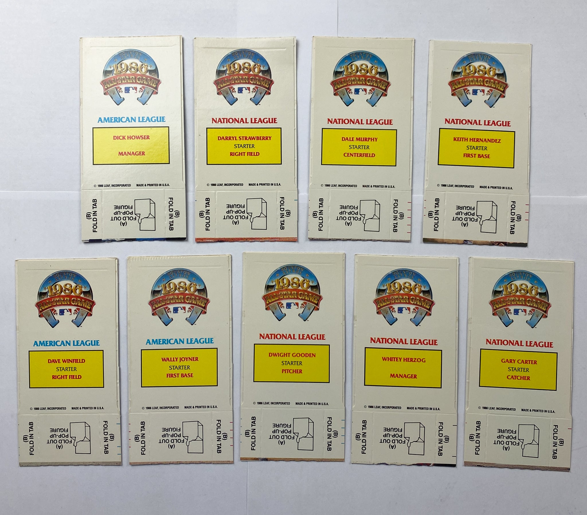 1986 Leaf Baseball Allstar Game Pop Out Stand Up Card Lot of 9