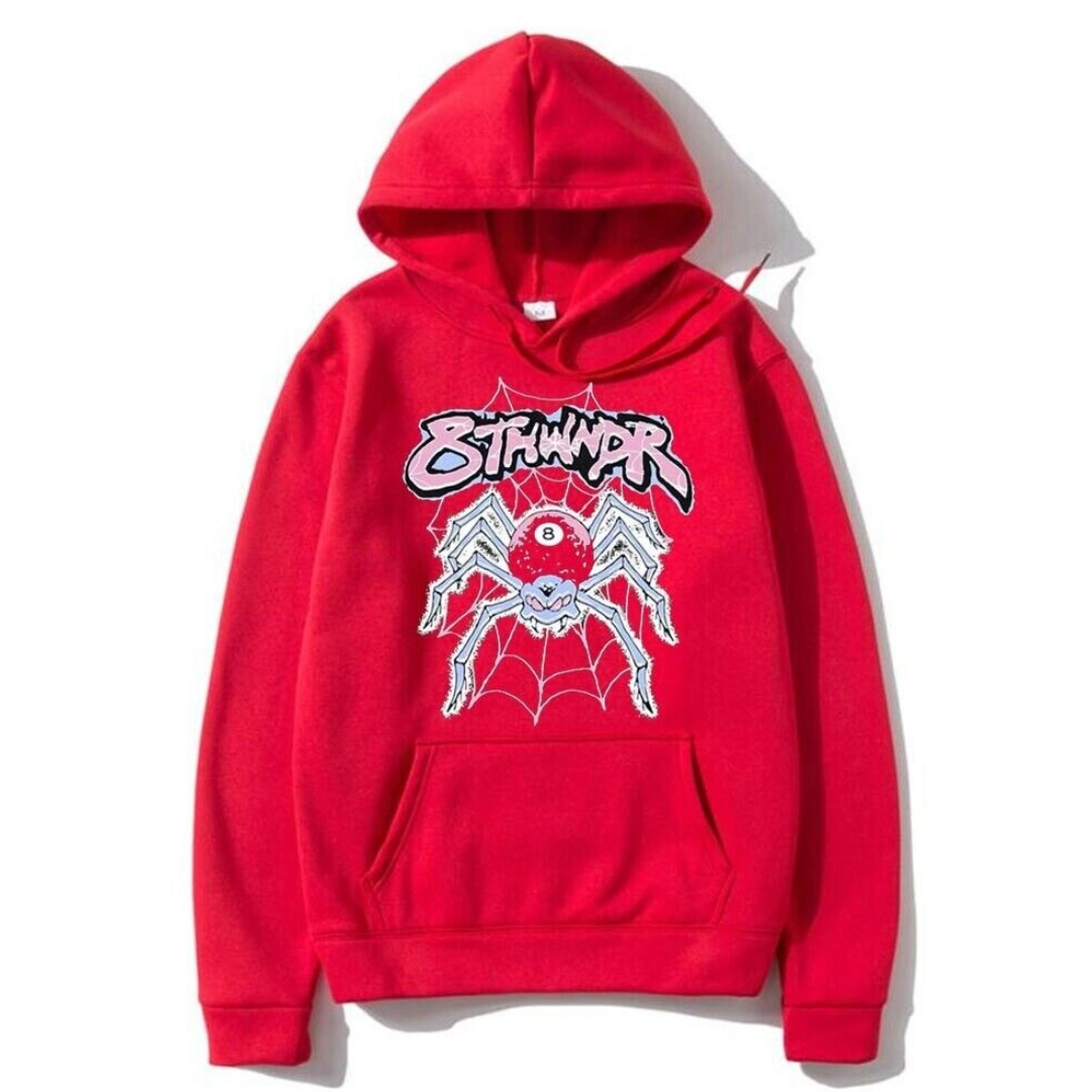 Sp5der Angel Number Spider Web Hoodie Fleece Hoodie Streetwear Mens Small Red