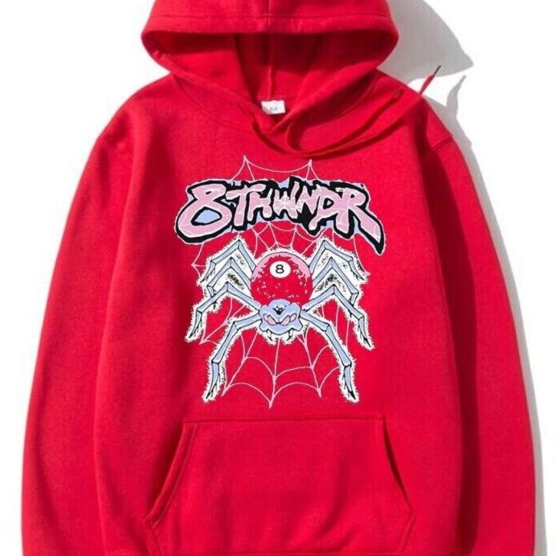 Sp5der Angel Number Spider Web Hoodie Fleece Hoodie Streetwear Mens Small Red
