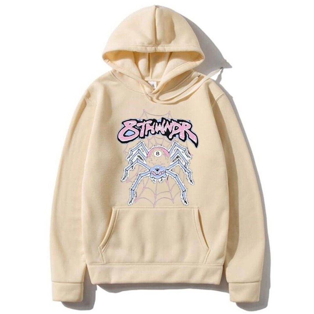 Sp5der Angel Number Spider Web Tan Hoodie Fleece Hoodie Streetwear Mens Large