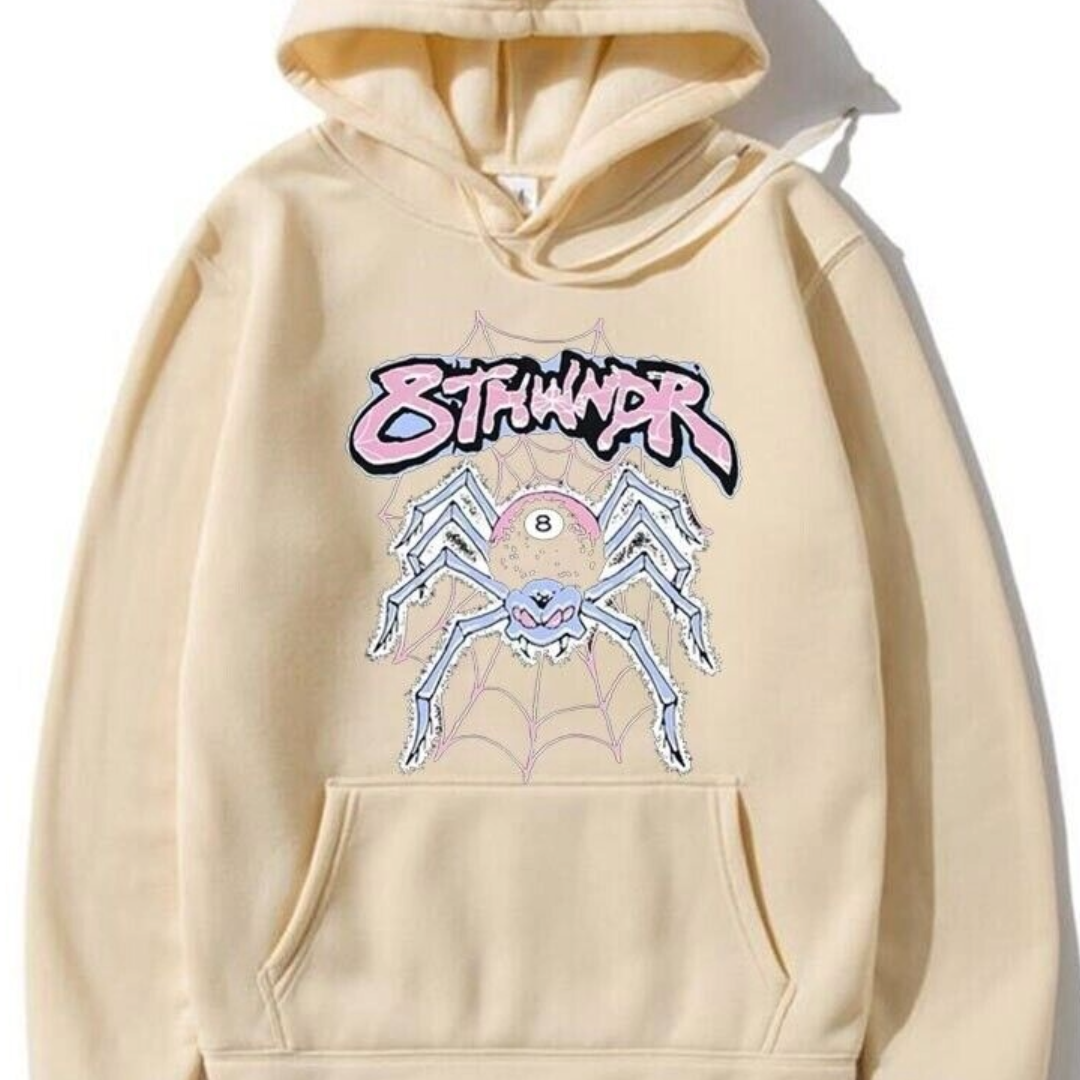 Sp5der Angel Number Spider Web Tan Hoodie Fleece Hoodie Streetwear Mens Large