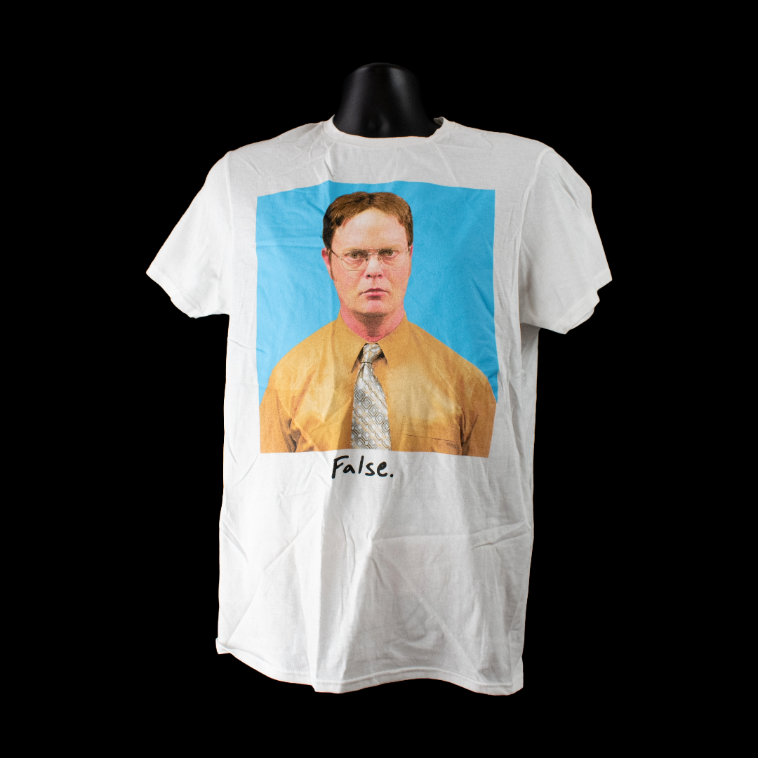 The Office T-Shirt FALSE Dunder Mifflin White Dwight NEW Size Medium Adult Mens