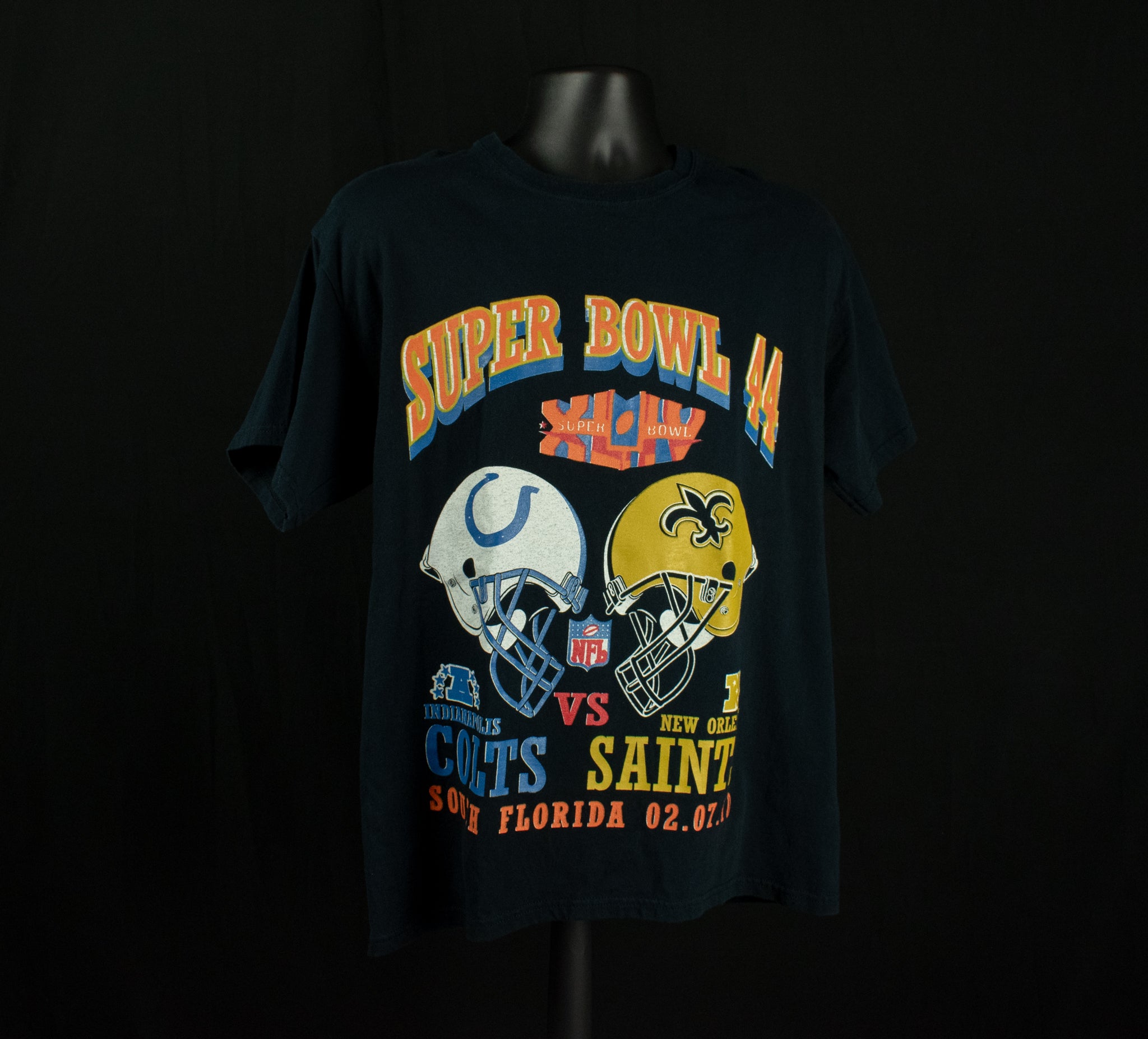 New Orleans Saints Large T-Shirt NFL Super Bowl 44 Champions Vintage Black Shirt