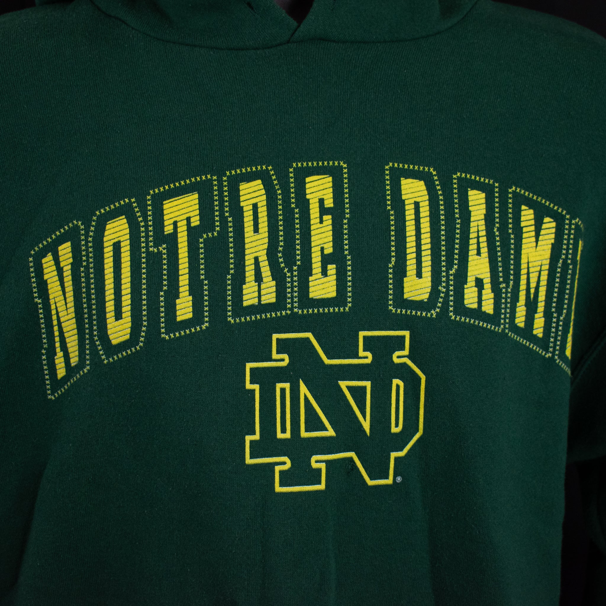 Notre Dame Sweatshirt Green Adult Pullover University Yellow College Sweater Large