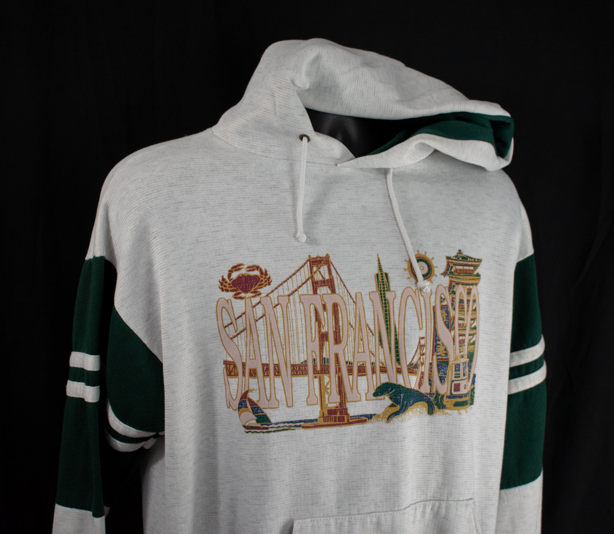 San Francisco Sweatshirt Authentic Hoodie Vintage White Green Sweater SF California Large Female