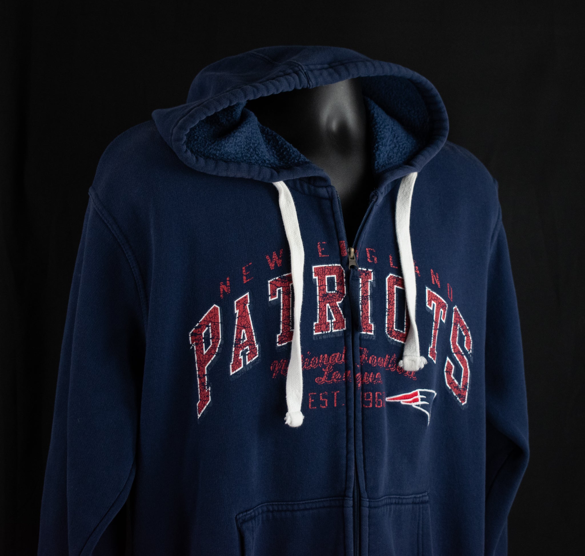 New England Patriots Sweatshirt NFL Football Branded Hoodie Large Zipup Mens Blue