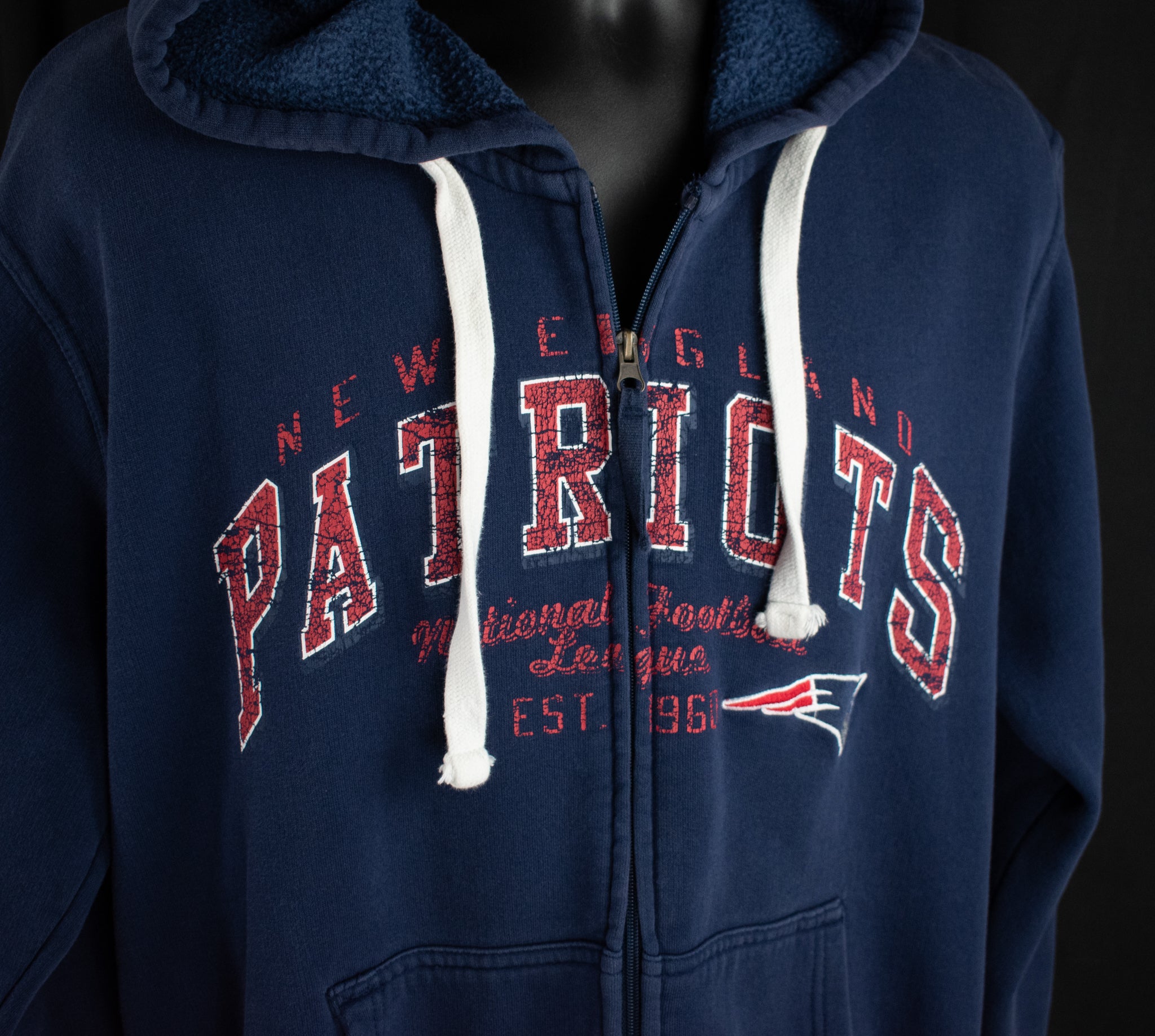 New England Patriots Sweatshirt NFL Football Branded Hoodie Large Zipup Mens Blue