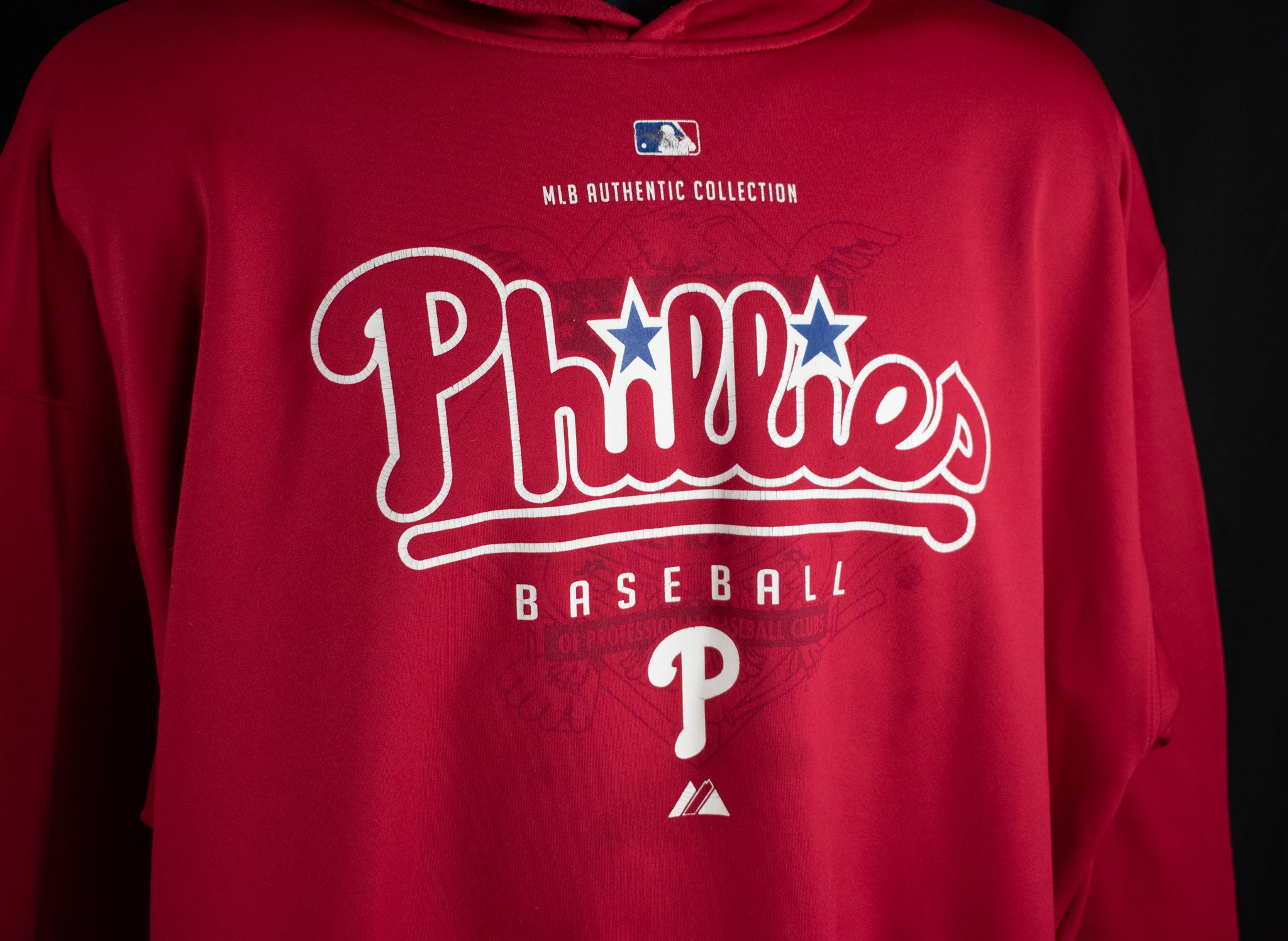 Phillies Baseball Hoodie Red Mens MLB Baseball Sweatshirt Majestic XL Authentics