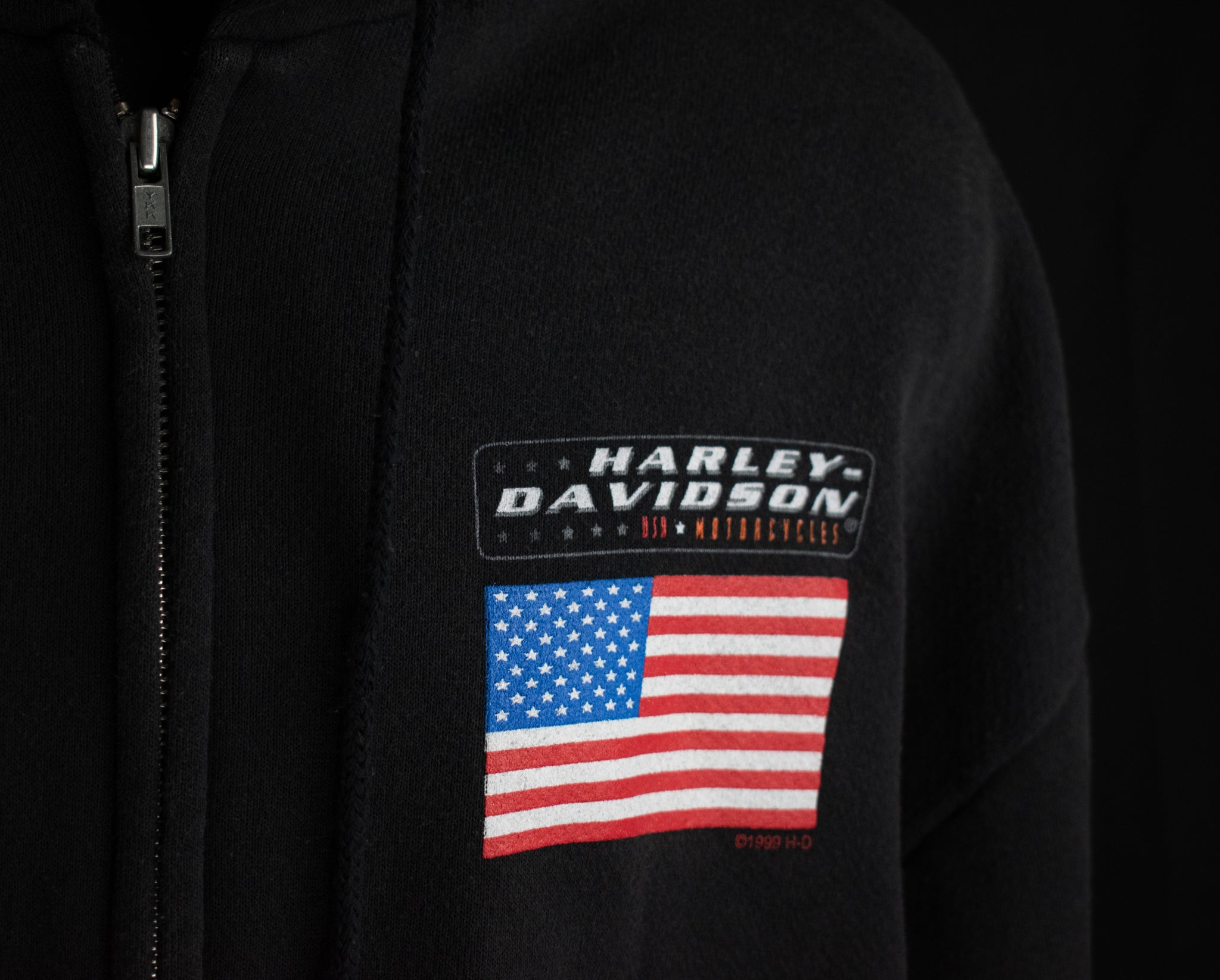 Vintage Harley Davidson Sweatshirt Men Large Hoodie Black USA Zipper LEE 1999