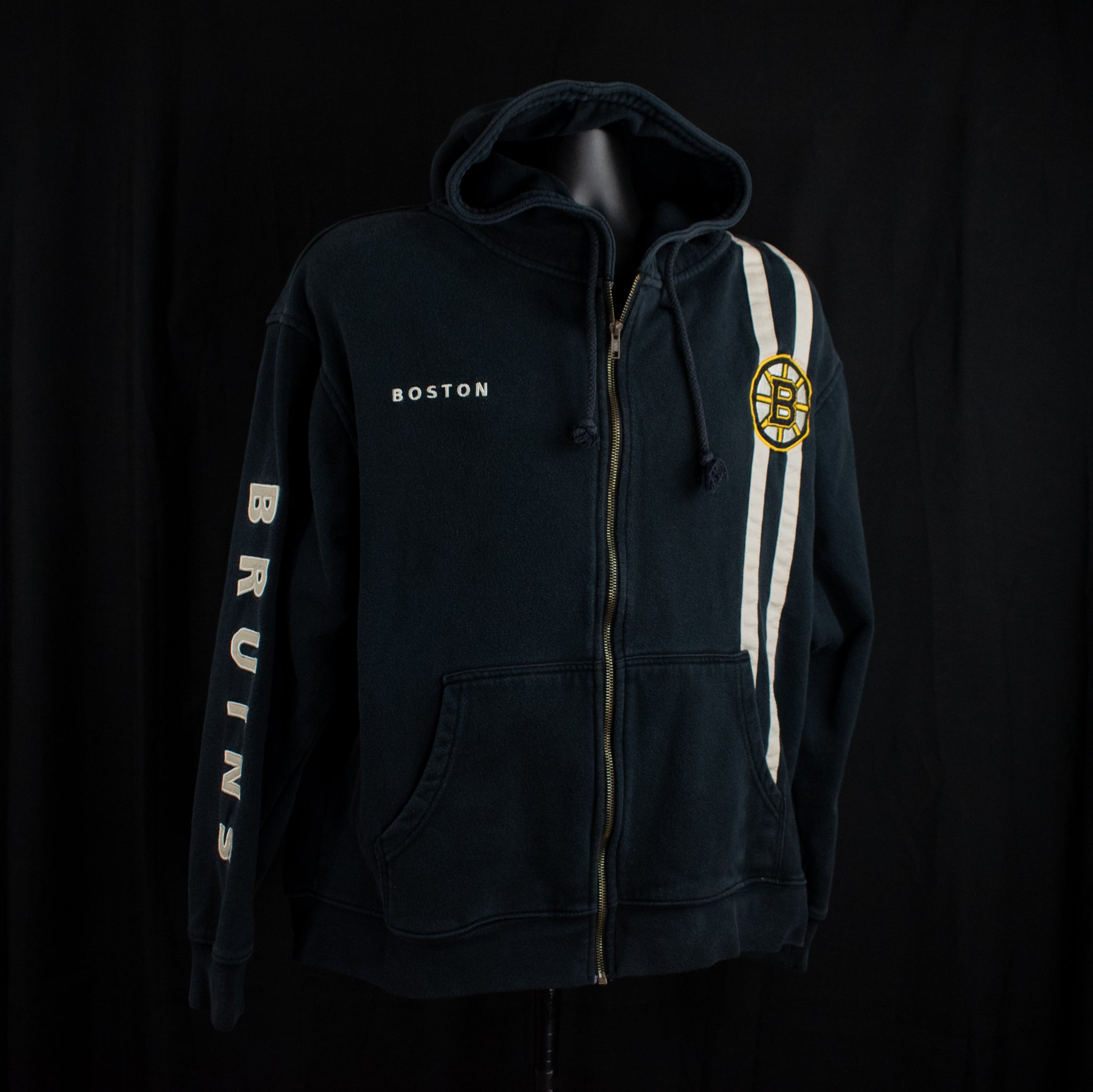 Boston Bruins Hoodie Sweatshirt Mens Black Vintage Old Time Hockey NHL Large