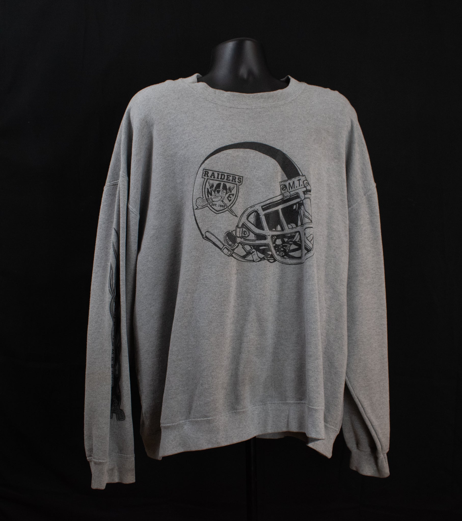 Mens Pull Over Football Sweatshirt 4XL Gray Long Sleeve Sweater Raiders