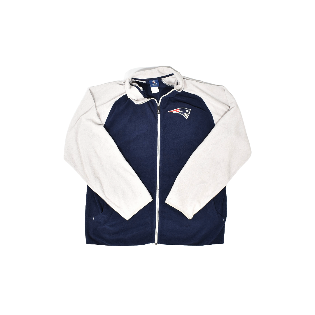 New England Patriots mens Fleece Jacket Soft Used NFL Football Large ZIP Up