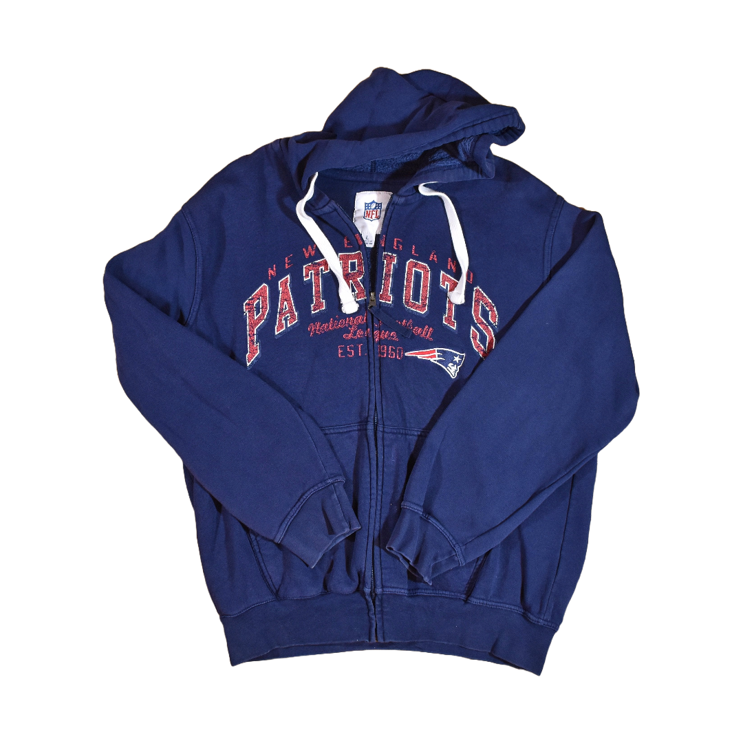 New England Patriots Sweatshirt NFL Football Branded Hoodie Large Zipup Mens Blue
