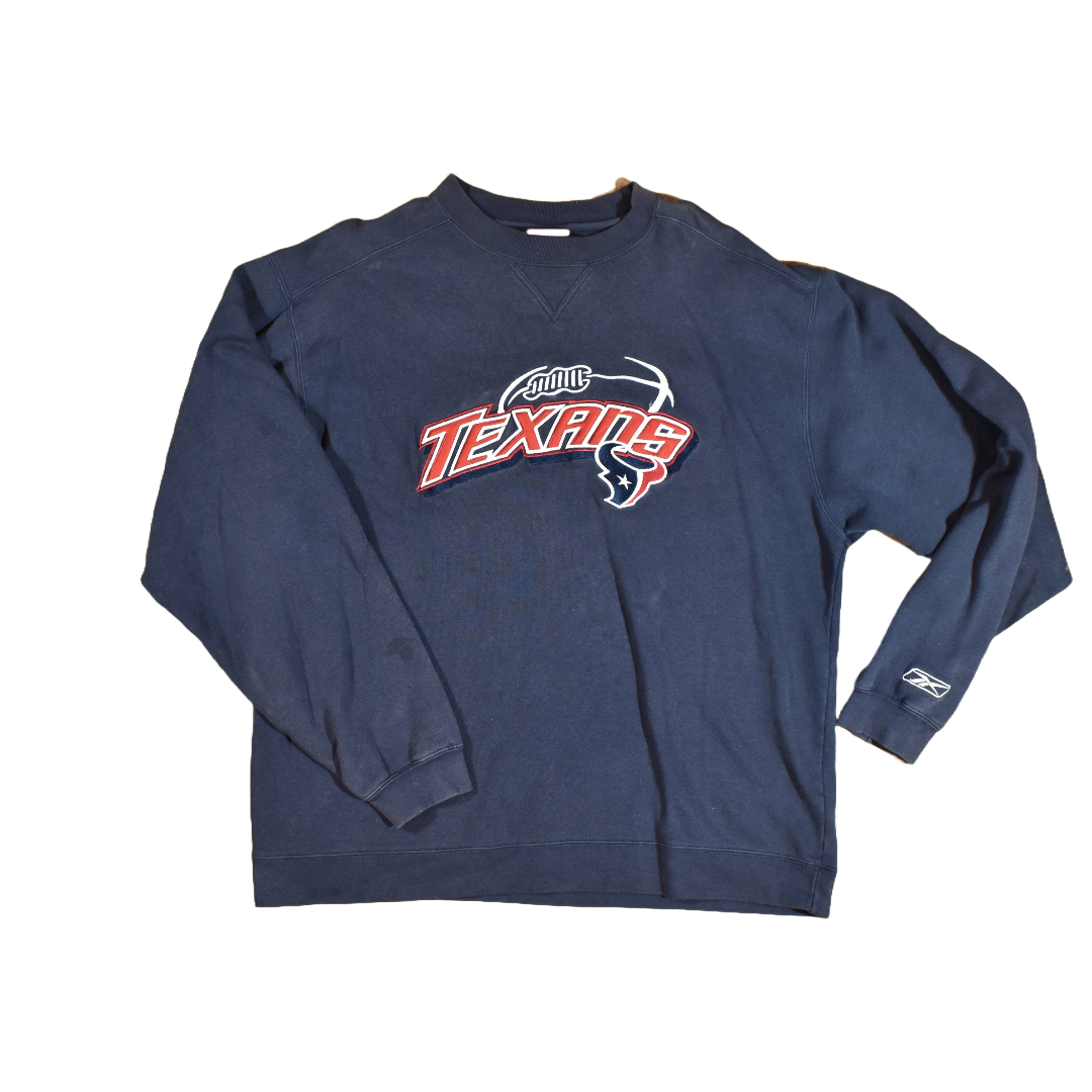 Houston Texans Large Pullover Sweatshirt Medium Reebok Authentic Faded Blue