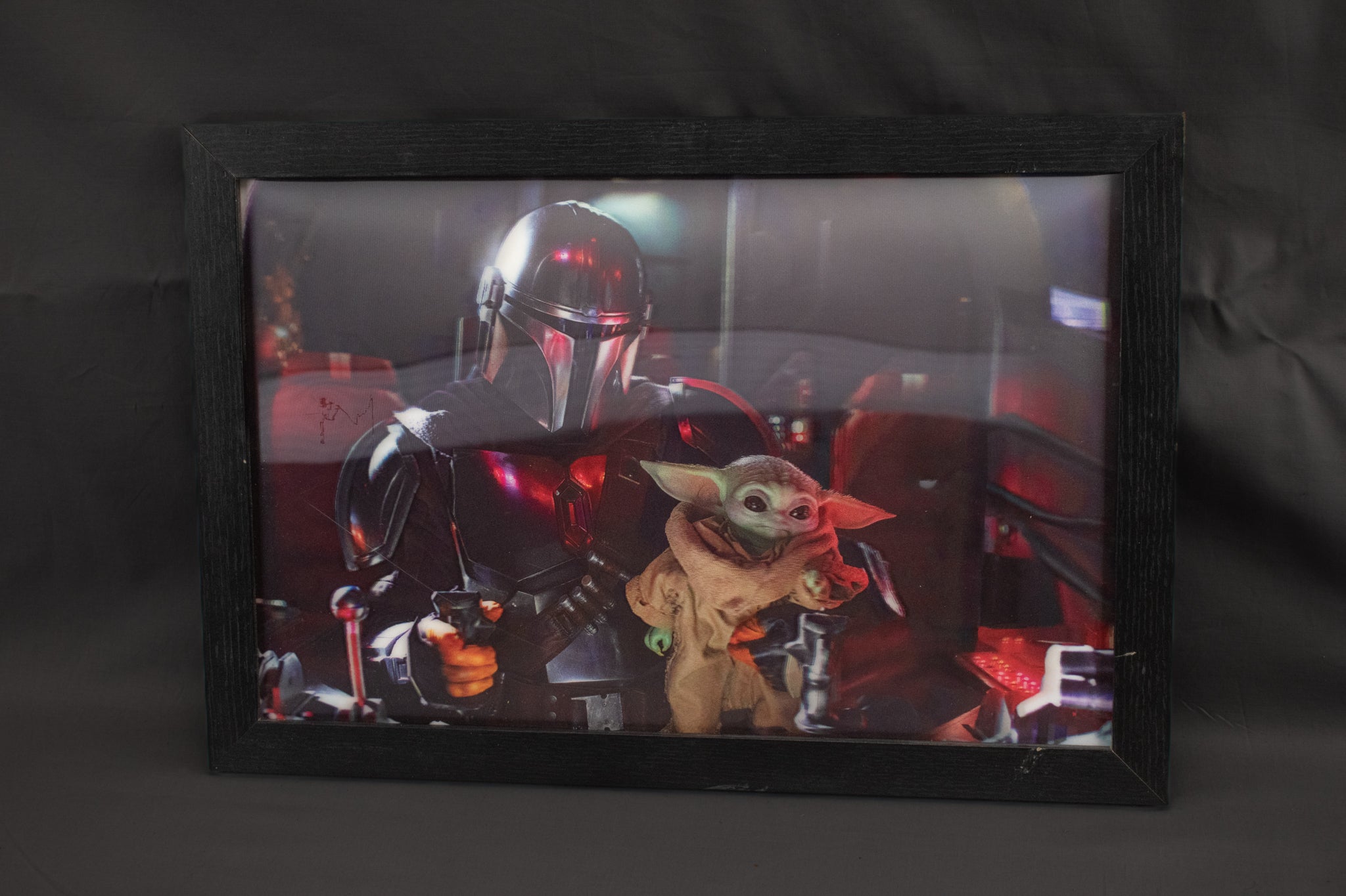 Star Wars Mando and Baby Yoda 3D Art Framed Black Used Set 2x Comic Walls