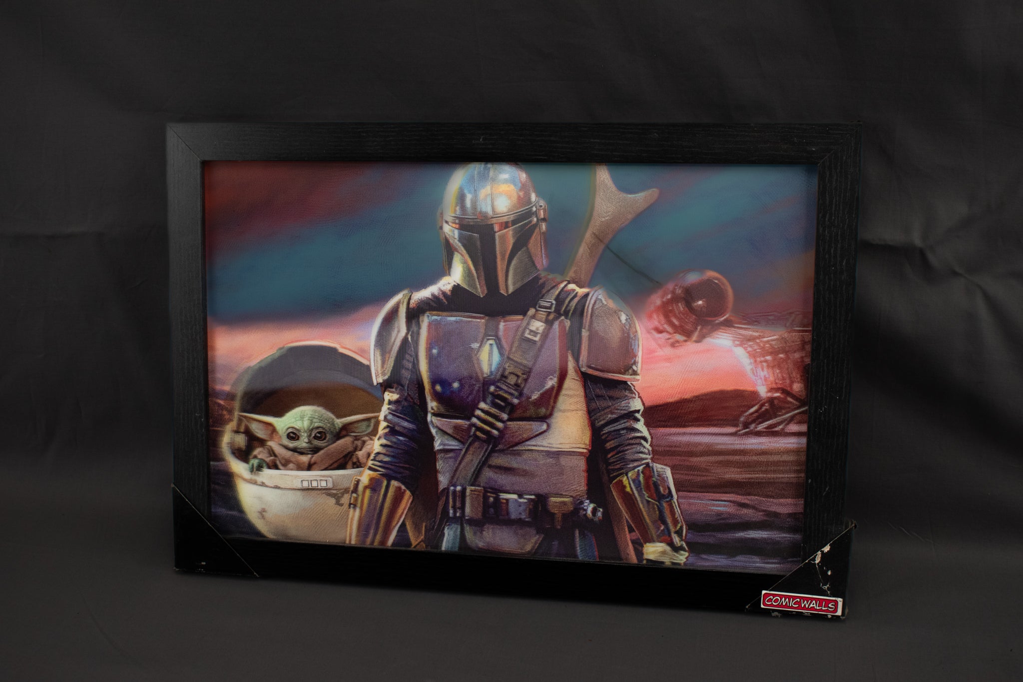 Star Wars Mando and Baby Yoda 3D Art Framed Black Used Set 2x Comic Walls