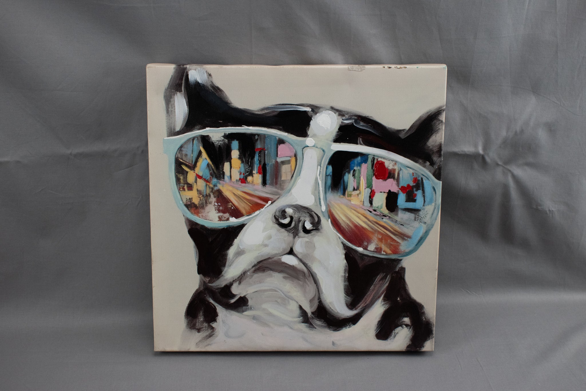 Trippy Dog Canvas Artwork Used 13x13 Mixed Color Animal Decor Dog Wearing Sunglasses