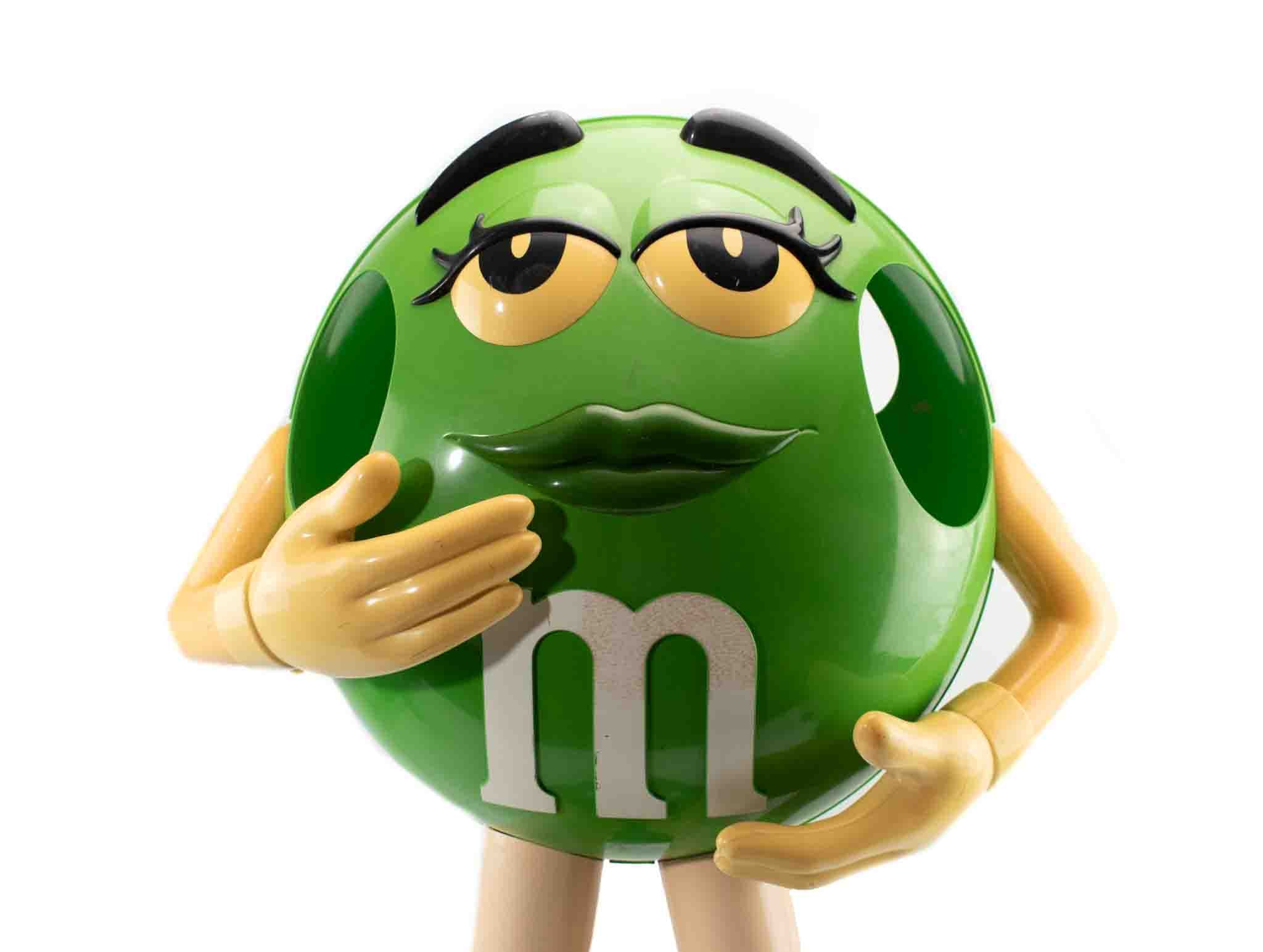 M&M Statue Standing Candy Holder Green on Rolling Wheels 38x26 Used
