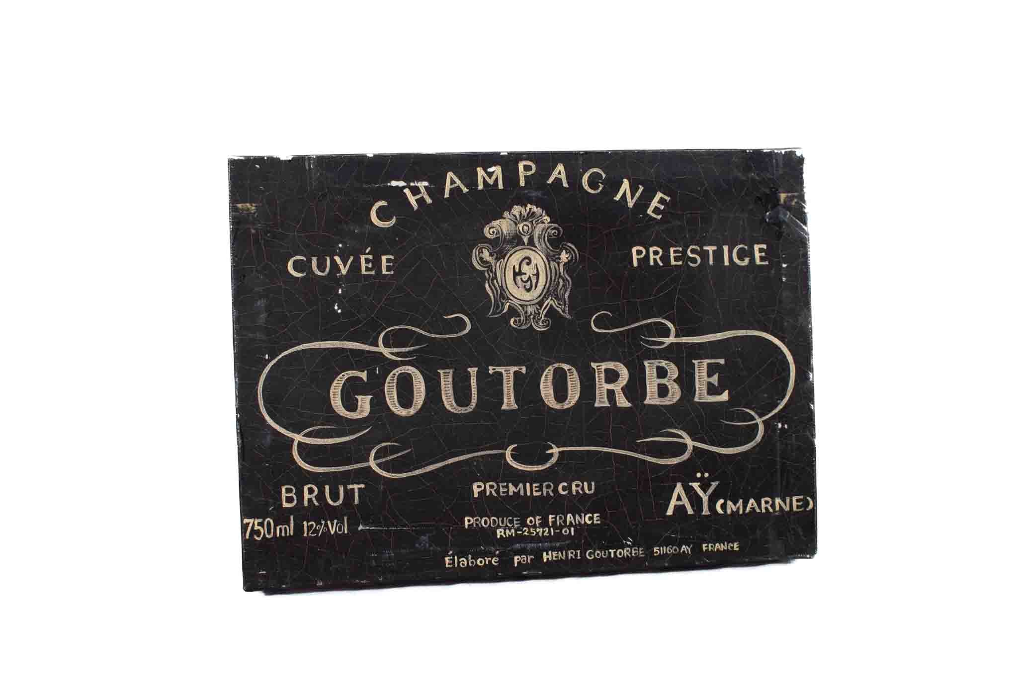 Vintage Champagne Goutorbe Black Canvas Sign Framed Wood Used 10x13
